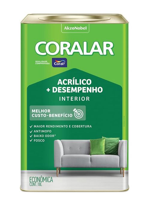 Tinta Econômica Acrílica Fosco + Desempenho Pedra Preciosa 18L Coralar