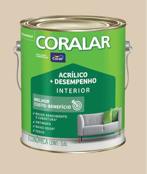 Tinta Econômica Acrílica Fosco + Desempenho Areia 3,6L Coralar