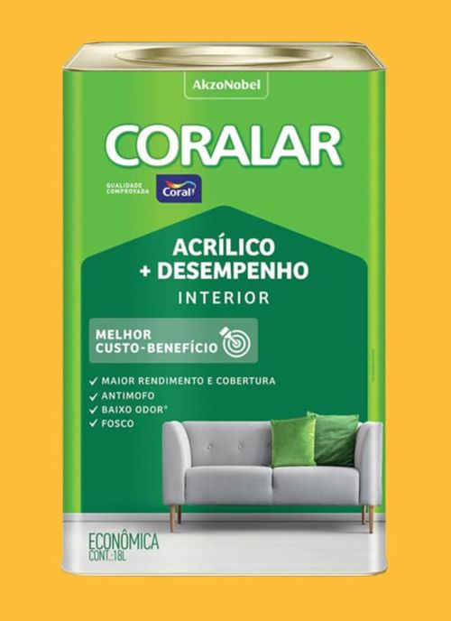 Tinta Econômica Acrílica Fosco + Desempenho Amarelo Frevo 18L Coralar