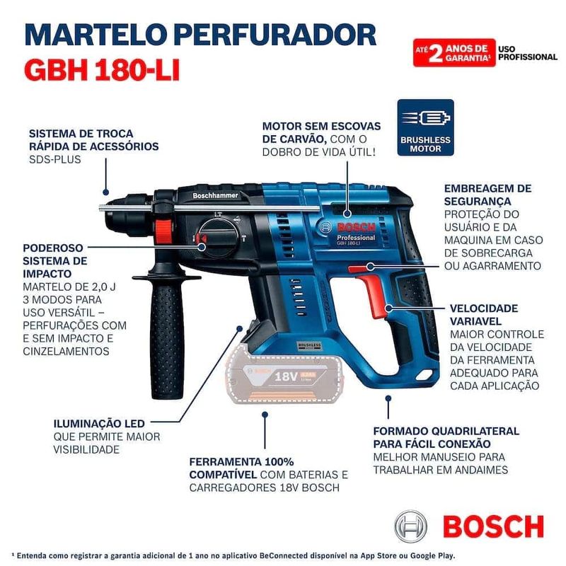 Martelete-Perfurador-SDS-Plus-18V-23kg-s-Bateria-GBH180-Li-Bosch