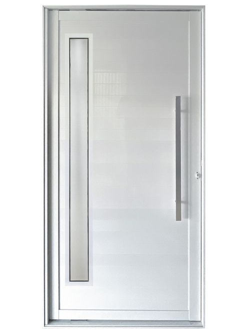 Porta Pivotante Alumínio Branco com Puxador e Visor Direito 210x100cm