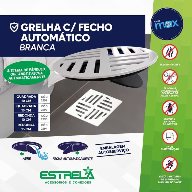 Grelha-Quadrada-Fecho-Automatico-Max-ABS-Branca-15cm-DN150-Estrela