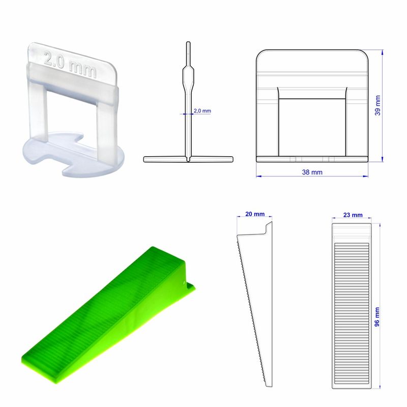 Kit-500-Espacadores-Niveladores-Brancos---50-Cunhas-Verdes-2mm-Promax