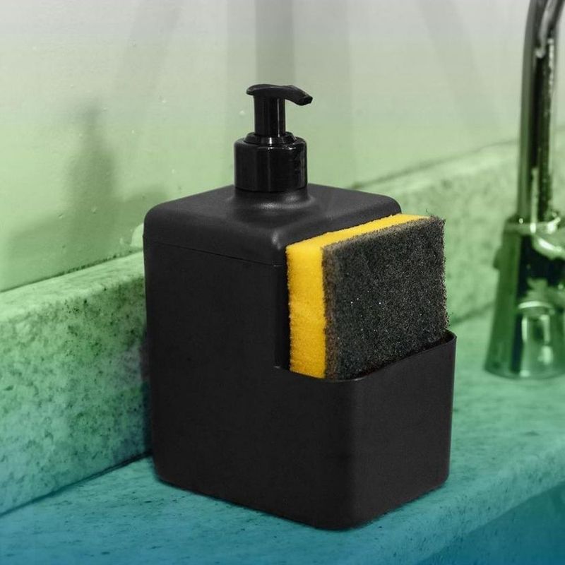 Dispenser-para-Cozinha-Detergente-e-Bucha-Preto