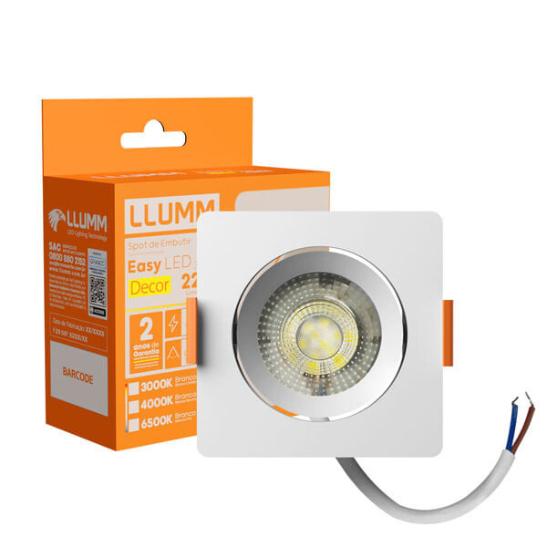 Spot-Led-Easy-Decor-Embutir-Quadrado-Branco-3W-240-Lumens-Luz-Amarela