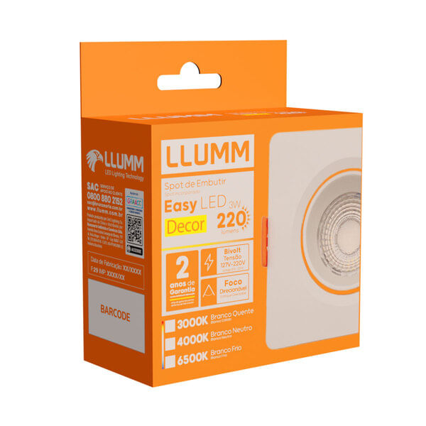 Spot-Led-Easy-Decor-Embutir-Quadrado-Branco-3W-240-Lumens-Luz-Amarela