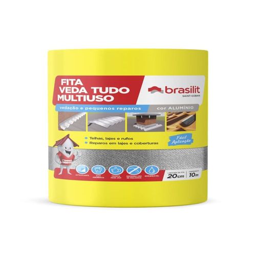 Fita Asfástica Alumínio Vedatudo Sleeve Cinza 20cm 10m Brasilit