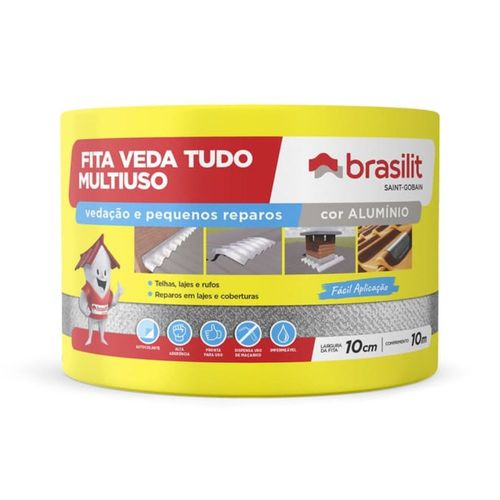 Fita Asfástica Alumínio Vedatudo Sleeve Cinza 10cm 10m Brasilit