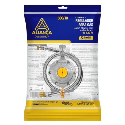 Regulador Gás Doméstico 2kg/h com Engate Metálico 1,20m 1/2" Aliança