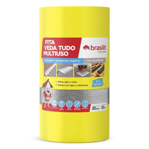 Fita Asfástica Alumínio Vedatudo Sleeve Cinza 30cm 10m Brasilit