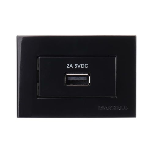 Conjunto Tomada USB 2A para Móvel Preto