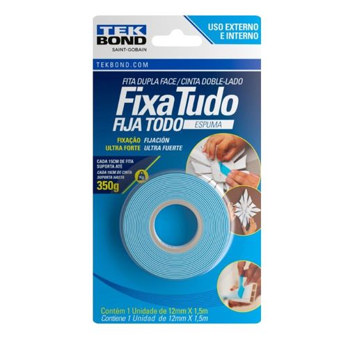 Fita Dupla Face Espuma Branco Fixa Tudo 12mm x 1,5m Tekbond