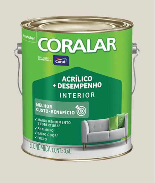 Tinta Econômica Acrílica Fosco + Desempenho Gelo 3,6L Coralar