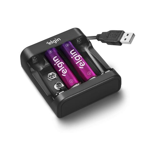 Carregador USB para Pilhas Tipos AA, AAA e Baterias 9V Bivolt