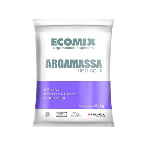 Argamassa Interna/Externa ACIII Flexível Cinza 20kg Ecomix