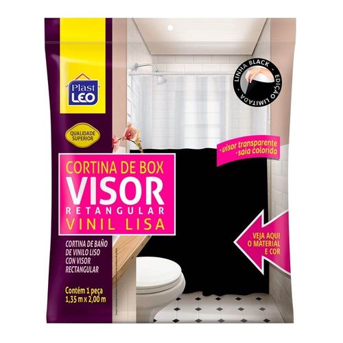 Cortina para Box Vinil Lisa Visor Retangular 1,35x2m Preta