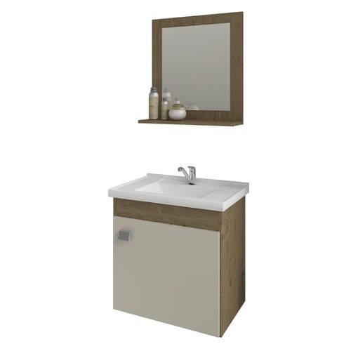 Kit Gabinete para Banheiro Iris MDF Amêndoa/Off White 44,8cm