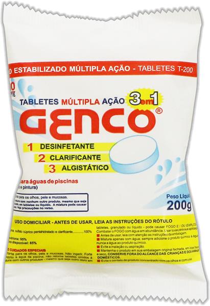 Pastilha de Cloro Aditivado Clarificante Algicida 3x1 200g Genco