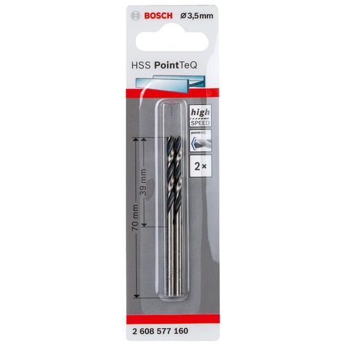 Broca de Aço Rápido (HSS) PointTeQ 3,5mm 9/64" com 2 Peças Bosch