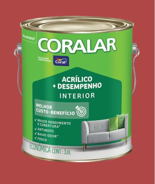 Tinta Econômica Acrílica Fosco + Desempenho Rubi 3,6L Coralar