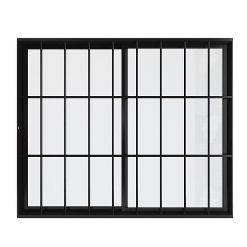 Janela de Correr 2 Folhas com Grade Alumínio Preto 100x120cm