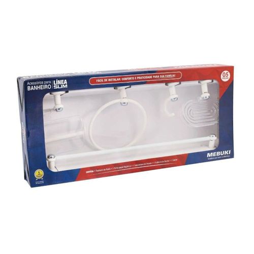 Kit Acessórios para Fixar ABS Línea Slim com 5 peças Branco/Cromado