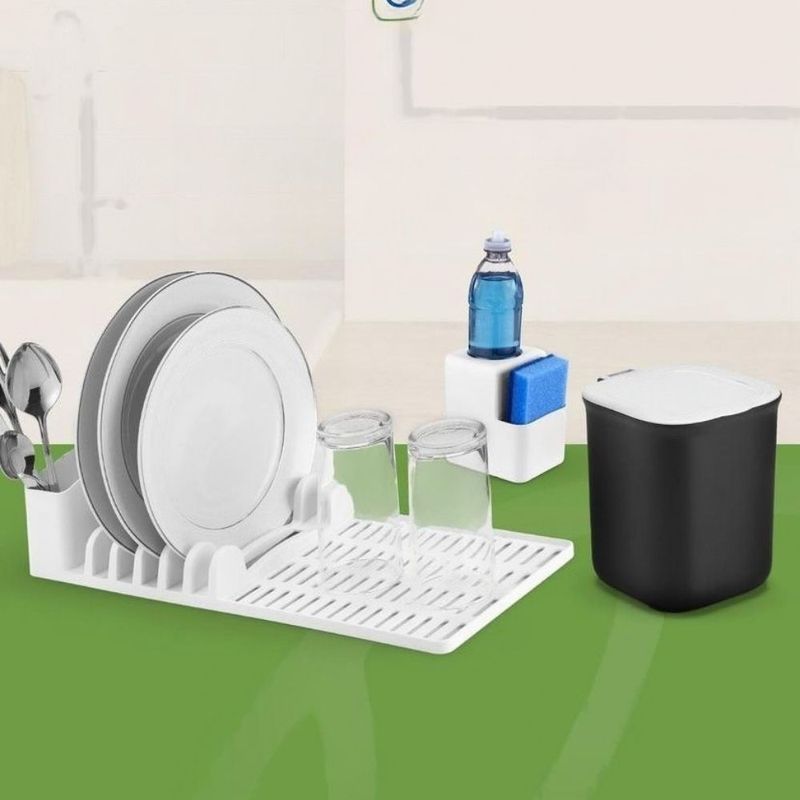 Kit-Escorredor-para-Cozinha-com-Porta-Detergente-e-Lixeira-25L-Branco