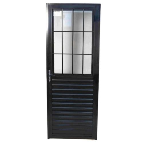 Porta Postigo Vidro Liso Alumínio Preto Direito 210x80cm