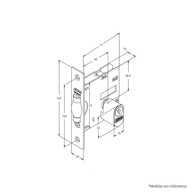 Fechadura-Externa-Roseta-Quadrada-Trinco-Rolete-45MM-1005-Inox-Cromado