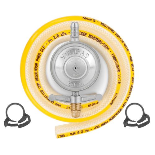 Regulador Gás Doméstico 2kg/h 3/8" BM com Mangueira 1,25m Vinigás
