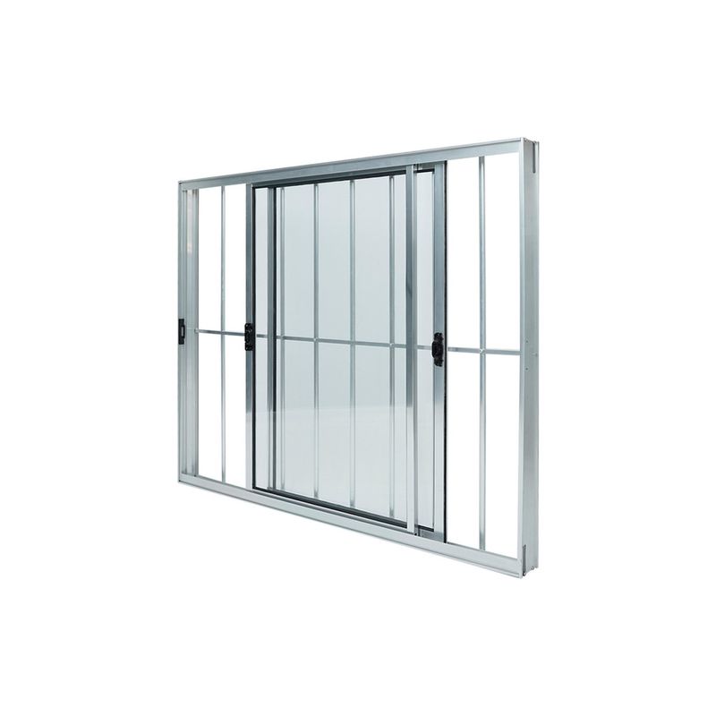 Janela-de-Correr-2-Folhas-com-Grade-Aluminio-Brilhante-100x150cm
