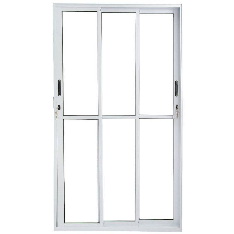 Porta-de-Correr-3-Folhas-Vidro-Liso-Aluminio-Branco-210x120cm