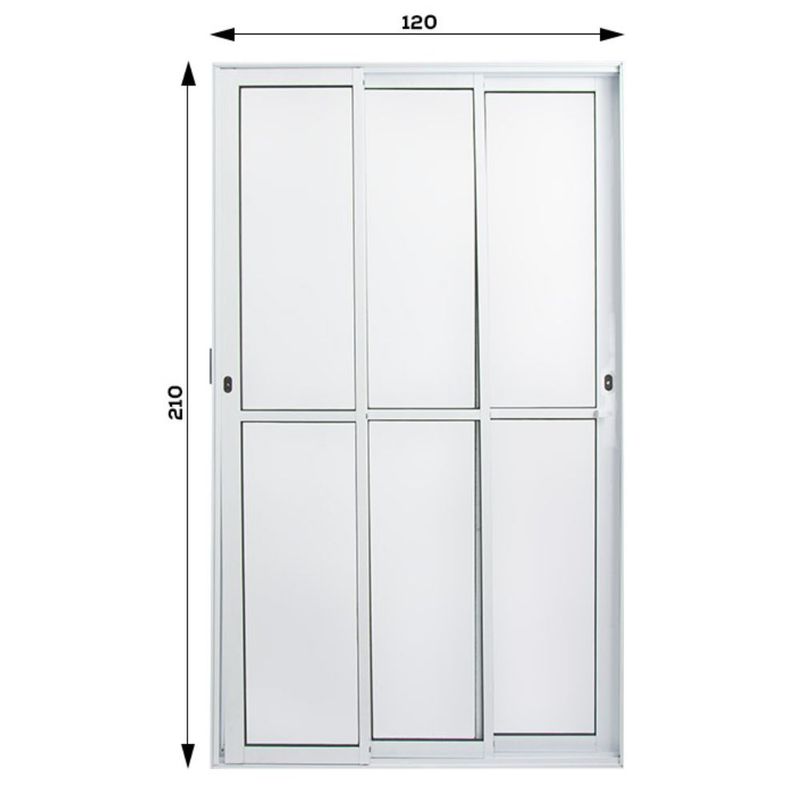 Porta-de-Correr-3-Folhas-Vidro-Liso-Aluminio-Branco-210x120cm