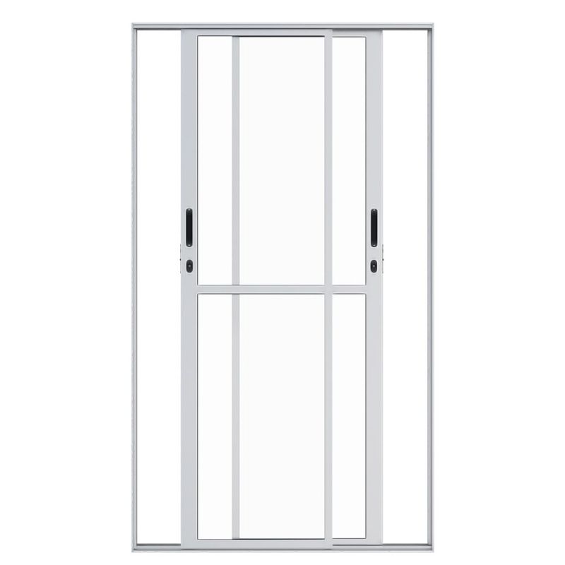 Porta-de-Correr-2-Folhas-Vidro-Liso-Aluminio-Branco-Direito-210x120cm