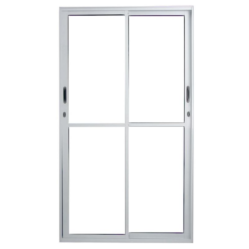 Porta-de-Correr-2-Folhas-Vidro-Liso-Aluminio-Branco-Direito-210x120cm