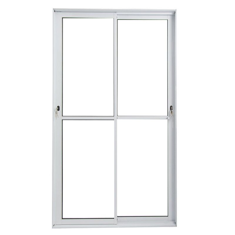 Porta-de-Correr-2-Folhas-Vidro-Liso-Aluminio-Branco-Direito-210x120cm