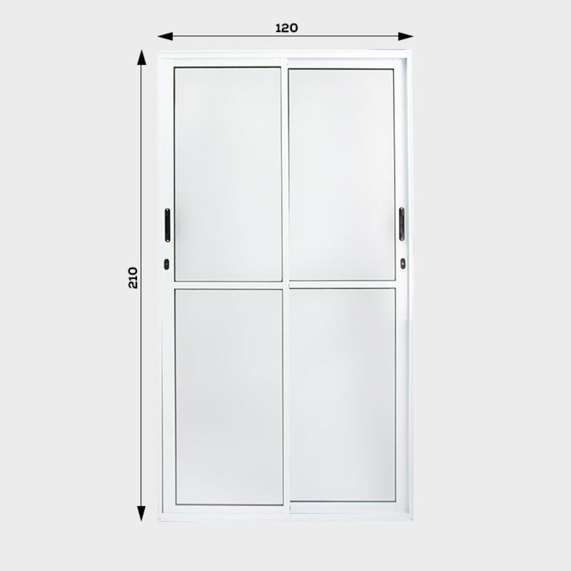 Porta-de-Correr-2-Folhas-Vidro-Liso-Aluminio-Branco-Direito-210x120cm