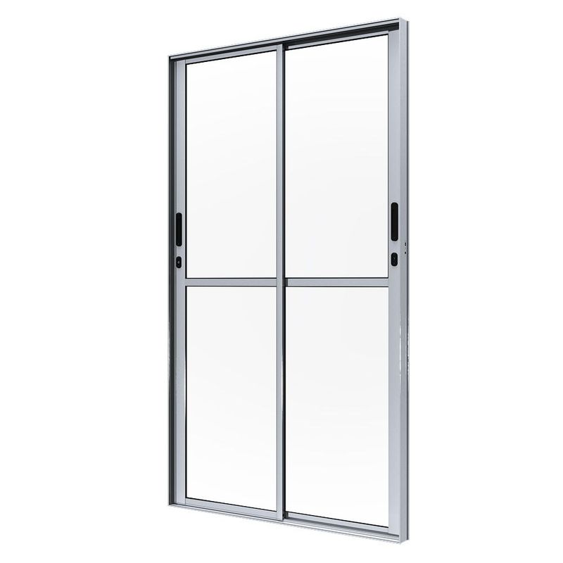 Porta-de-Correr-2-Folhas-Vidro-Liso-Aluminio-Brilhante-210x150cm