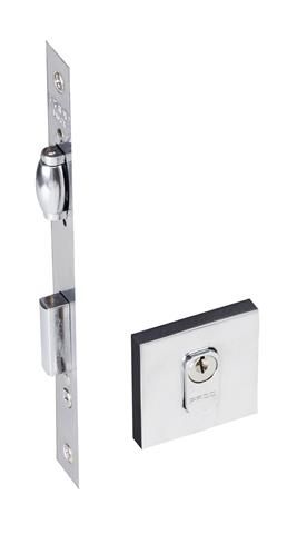 Fechadura Externa Roseta Quadrada Rolete 465 55mm Cromo Acetinada
