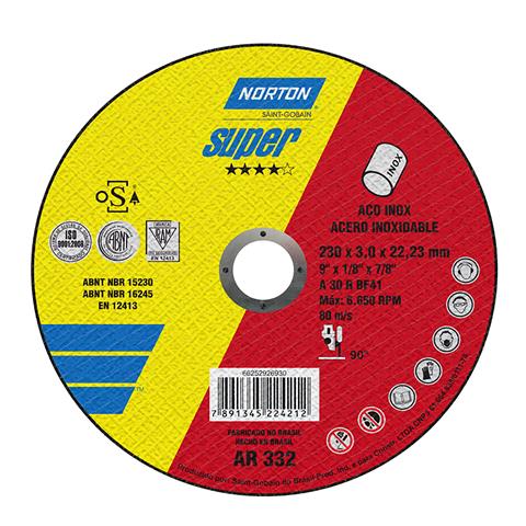 Disco de Corte para Aço Inox 9" 230x3,0x22,23mm Super AR332 Norton