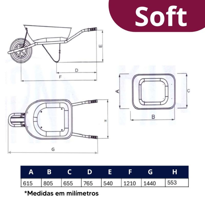 Carrinho-de-Mao-Aco-Gordini-Soft-PCI-Desmontado-Vermelho-45L-Esfera