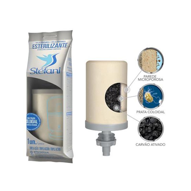 Vela-Ceramica-Tripla-Acao-para-Filtro-de-Barro-Stefani