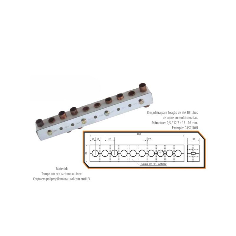 Abracadeira-Suporte-Multiplo-para-10-Tubos-Pex-Gas-e-Cobre-15mm