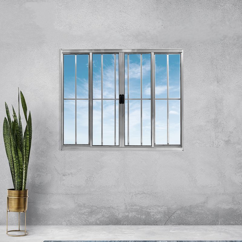 Janela-de-Correr-4-Folhas-com-Grade-Aluminio-Brilhante-100x150cm