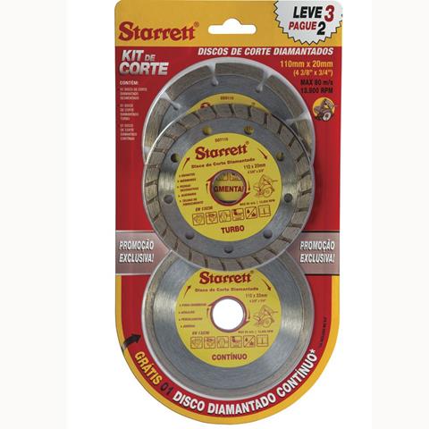 Kit Discos Diamantados Misto 4.3/8" 110x20mm 3pcs KDDP110-3 Starrett