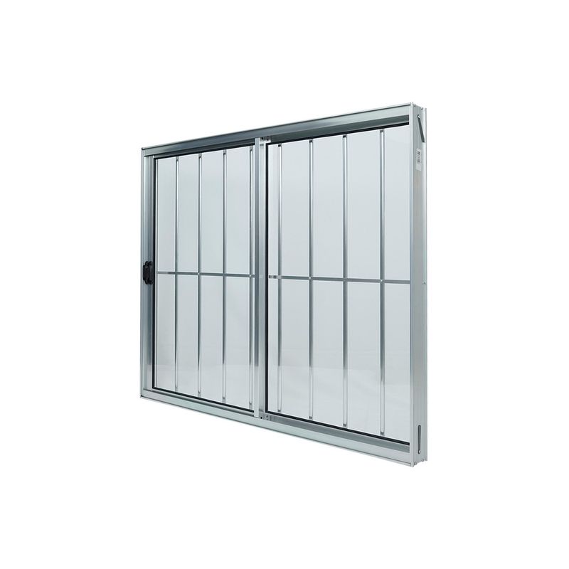 Janela-de-Correr-2-Folhas-com-Grade-Aluminio-Brilhante-100x100cm