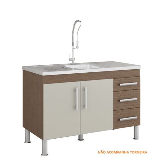 Gabinete para Cozinha Flex 114x80x52cm MDF Amêndoa/Off White