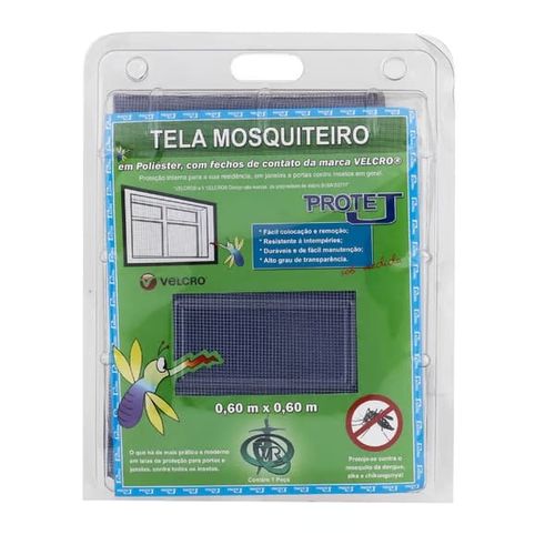 Kit Tela Mosquiteira com Velcro 0,60x0,60m Cinza