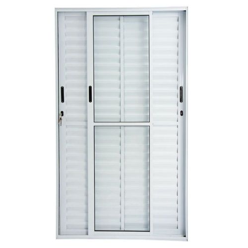 Porta Balcão Veneziana 3 Folhas Vidro Liso Alumínio Branco 210x150cm