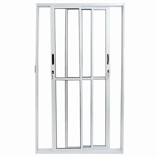 Porta de Correr 3 Folhas Vidro Liso Alumínio Branco 210x150cm